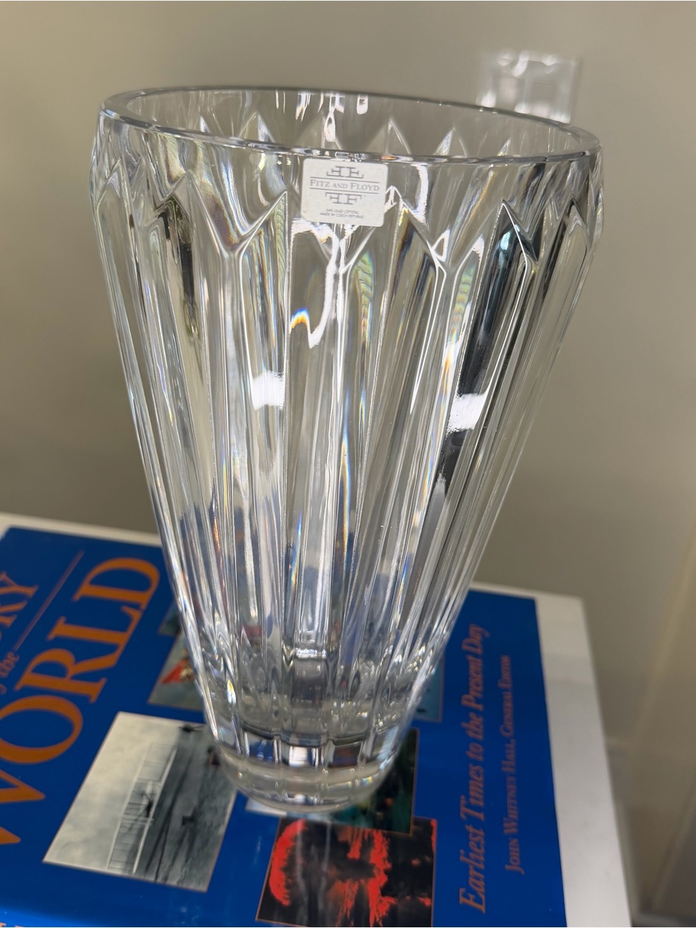 Fitz and Floyd phoenix Clear 24% lead Crystal-heavy Fluted Vase, new
